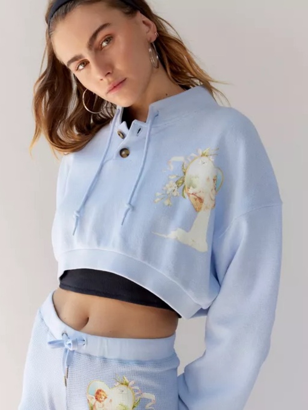 Boys Lie Perpetual Feeling Cropped Sweatshirt Baby Blue Color Size Small